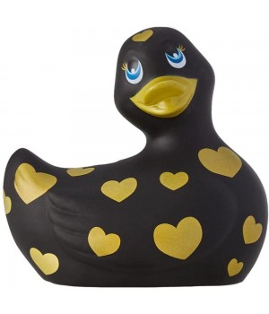 Черный вибратор-уточка I Rub My Duckie 2.0 Romance с золотистым принтом