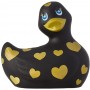 Черный вибратор-уточка I Rub My Duckie 2.0 Romance с золотистым принтом (Big Teaze Toys 27380)