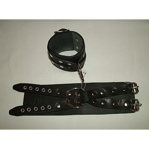 Чёрные кожаные наручники  Крест  без подкладки (Подиум Р218-Б)