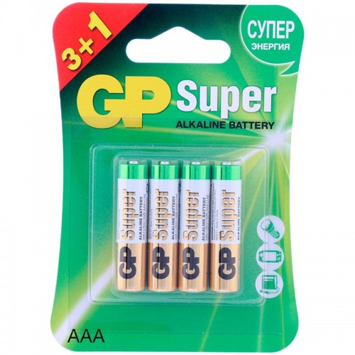 Батарейки GP Super Alkaline ААA/LR03 24А - 3+1 шт. (Элементы питания 15739)