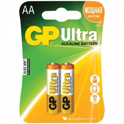 Батарейки GP Ultra Alkaline AA/LR6 15AU-CR2 - 2 шт. (Элементы питания 10633)