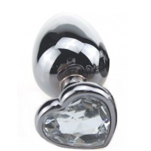 Серебристая пробка с прозрачным кристаллом-сердечком - 9 см. (4sexdreaM 47434-2)